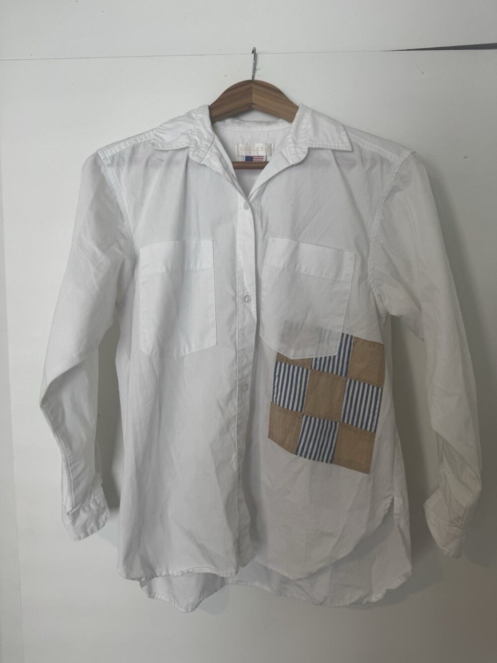 Carleen Organic Cotton Patchwork Button-Up Blouse Vintage Trim M